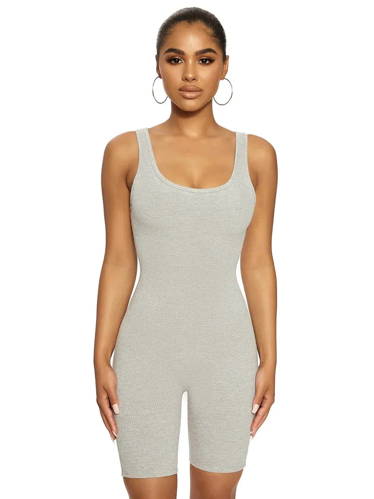 MB FASHION Sleeveless Ribbed Knit Fitted One-Piece Biker Jumpsuit 416-2