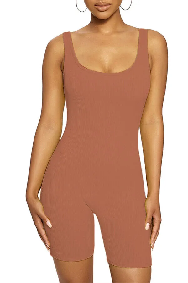 MB FASHION Sleeveless Ribbed Knit Fitted One-Piece Biker Jumpsuit 416-2