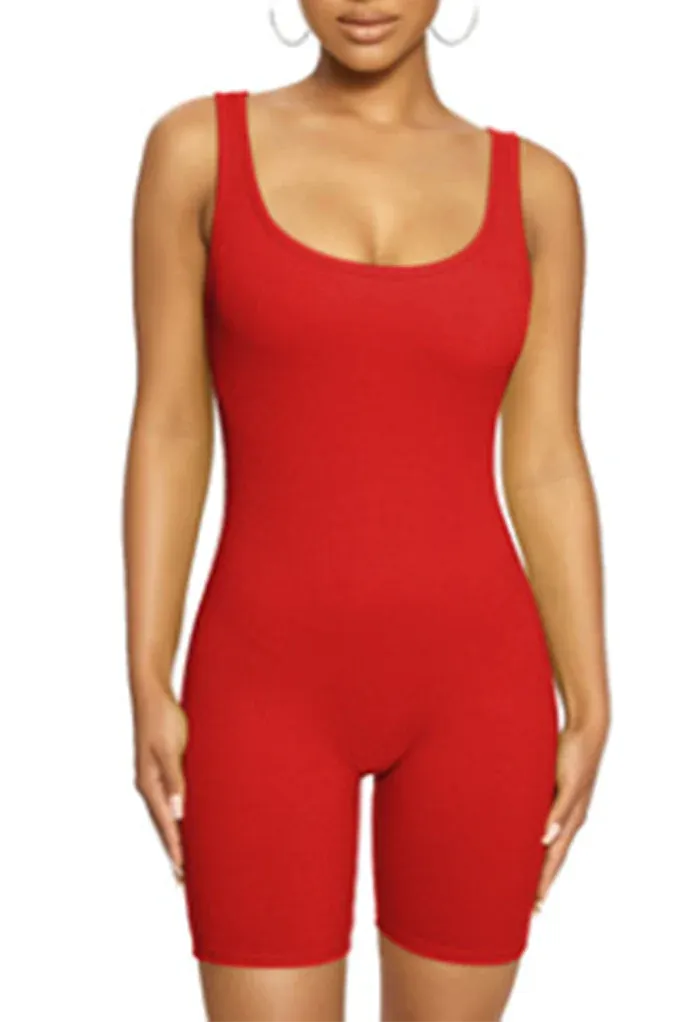 MB FASHION Sleeveless Ribbed Knit Fitted One-Piece Biker Jumpsuit 416-2