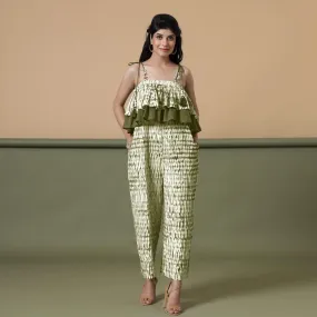Moss Green Tie-Dye Ankle Length Cotton Camisole Jumpsuit
