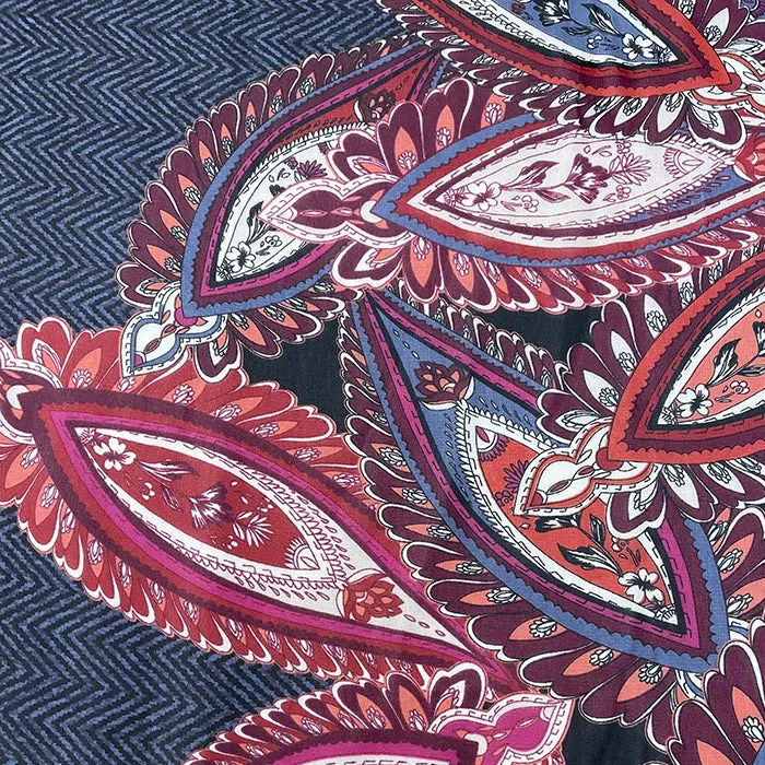 Navy and Black Herringbone Paisley Print Chiffon Fabric