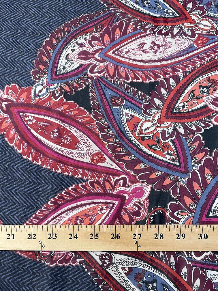 Navy and Black Herringbone Paisley Print Chiffon Fabric