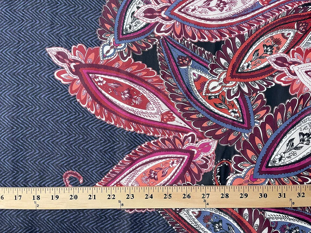 Navy and Black Herringbone Paisley Print Chiffon Fabric