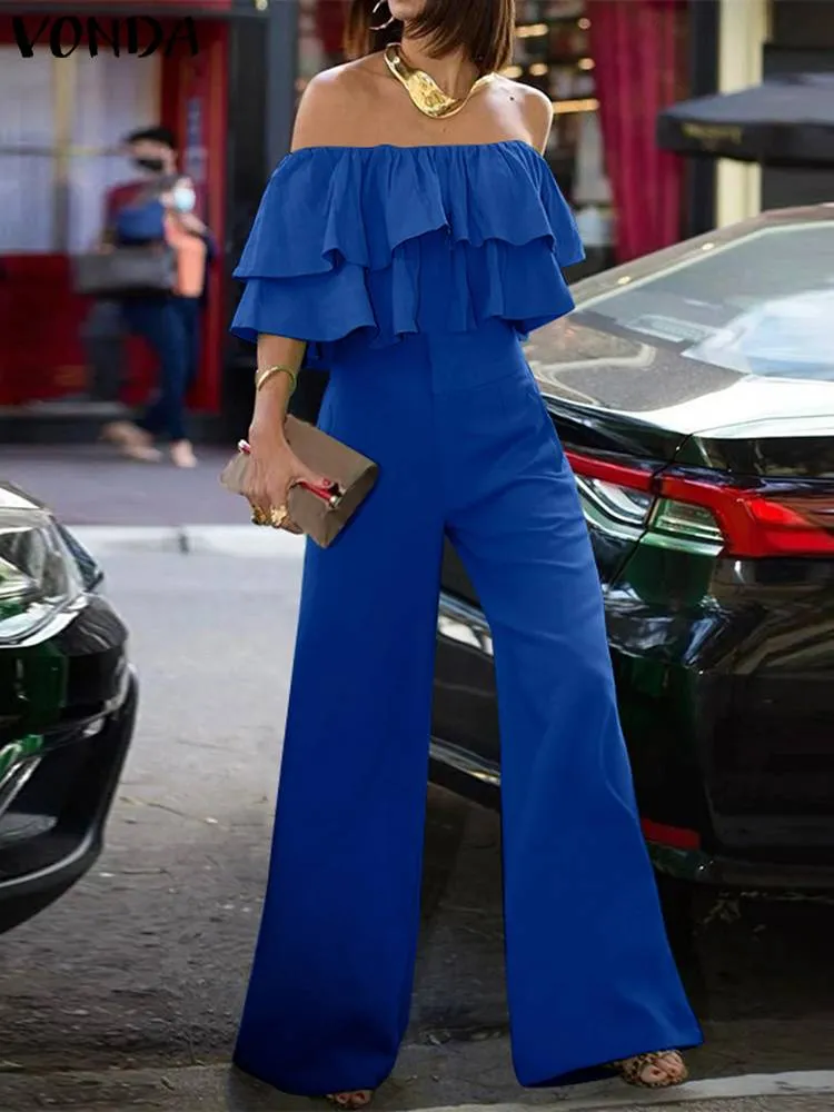 Off-Shoulder Ruffled Wideleg Rompers