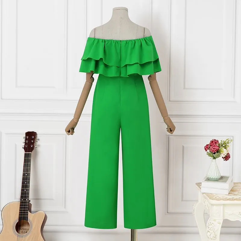 Off-Shoulder Ruffled Wideleg Rompers