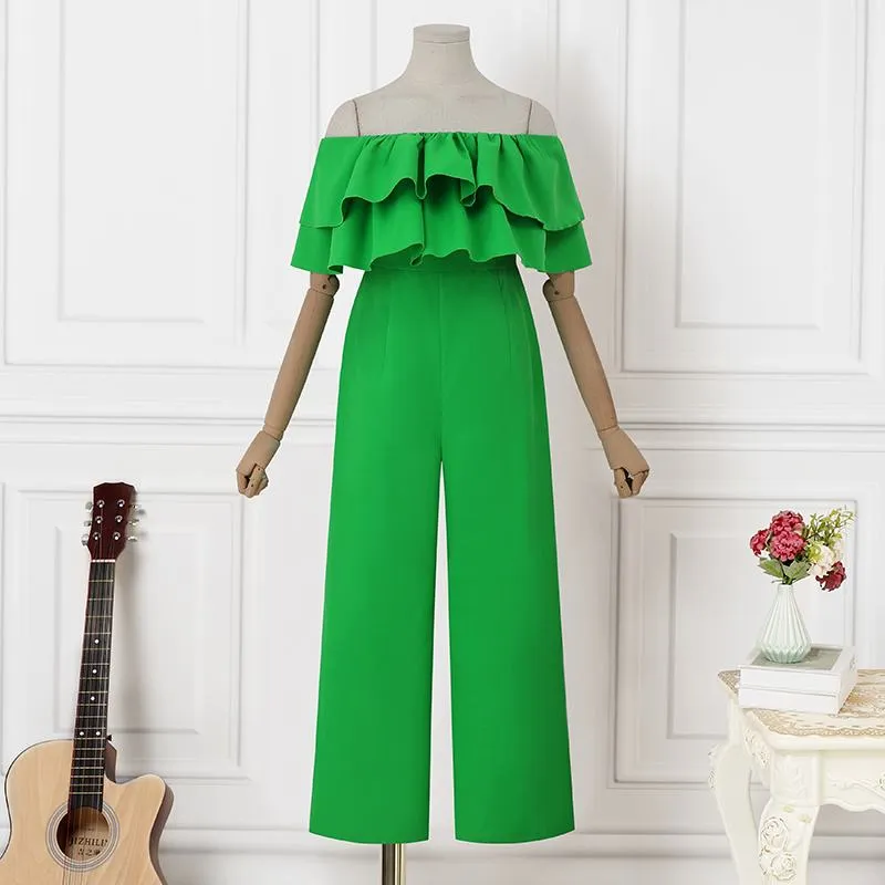 Off-Shoulder Ruffled Wideleg Rompers