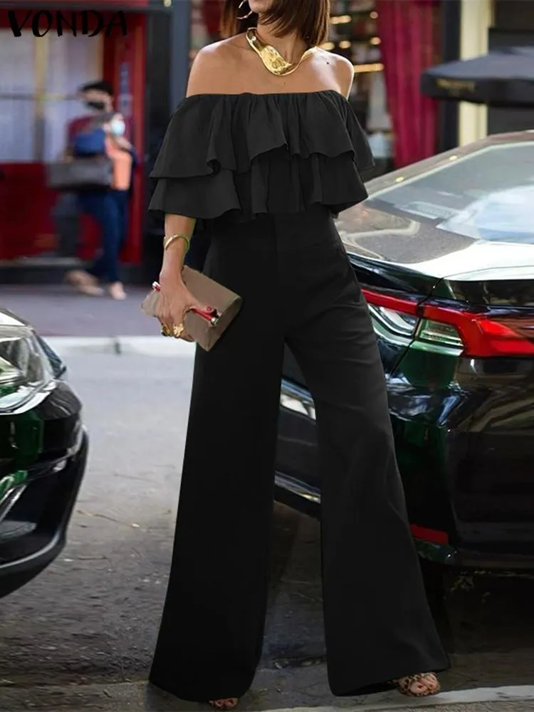 Off-Shoulder Ruffled Wideleg Rompers