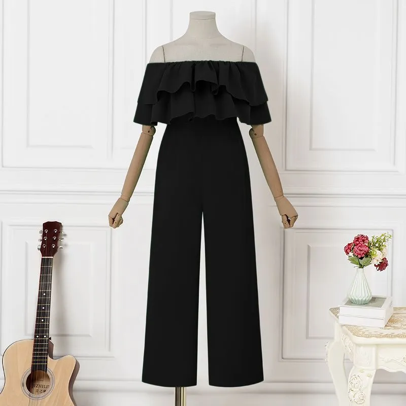 Off-Shoulder Ruffled Wideleg Rompers