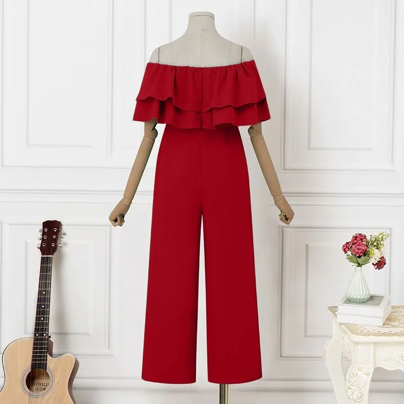 Off-Shoulder Ruffled Wideleg Rompers