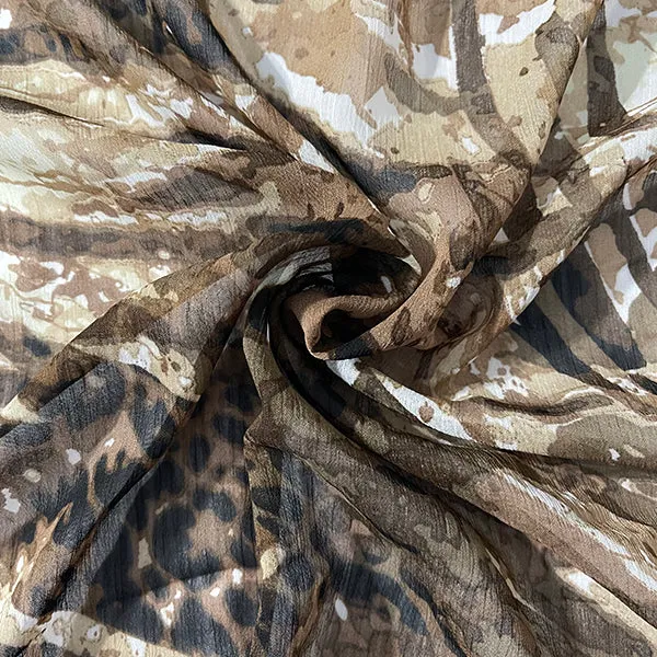 Olive Multi Animal Print Crinkled Chiffon Fabric