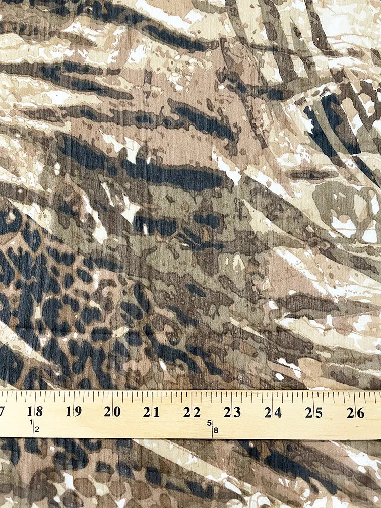 Olive Multi Animal Print Crinkled Chiffon Fabric