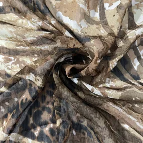 Olive Multi Animal Print Crinkled Chiffon Fabric