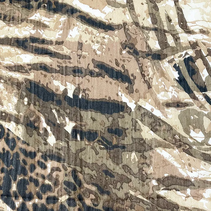 Olive Multi Animal Print Crinkled Chiffon Fabric