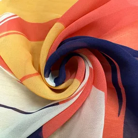 Orange Multi Leaf Print Poly Chiffon Fabric