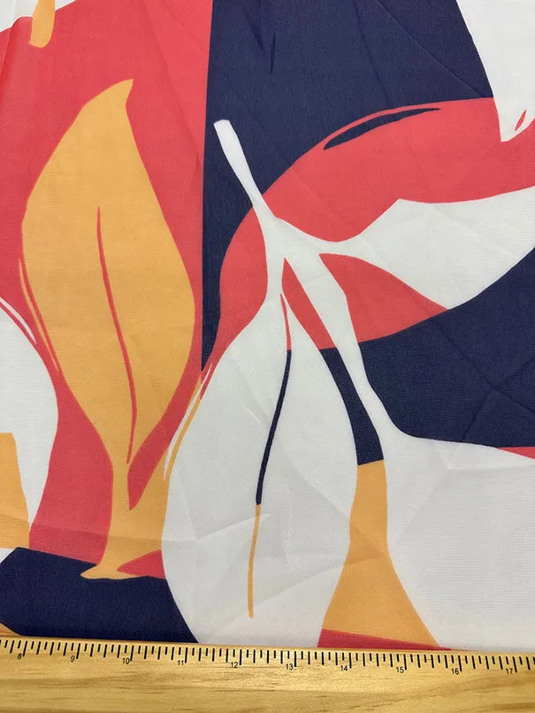 Orange Multi Leaf Print Poly Chiffon Fabric