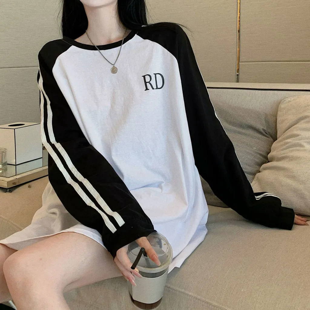 Pure Cotton Round Neck Raglan T-Shirt Long Sleeve Top