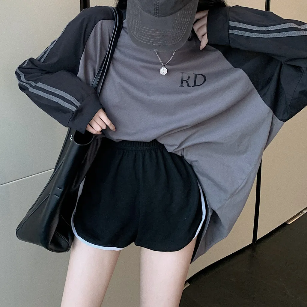 Pure Cotton Round Neck Raglan T-Shirt Long Sleeve Top