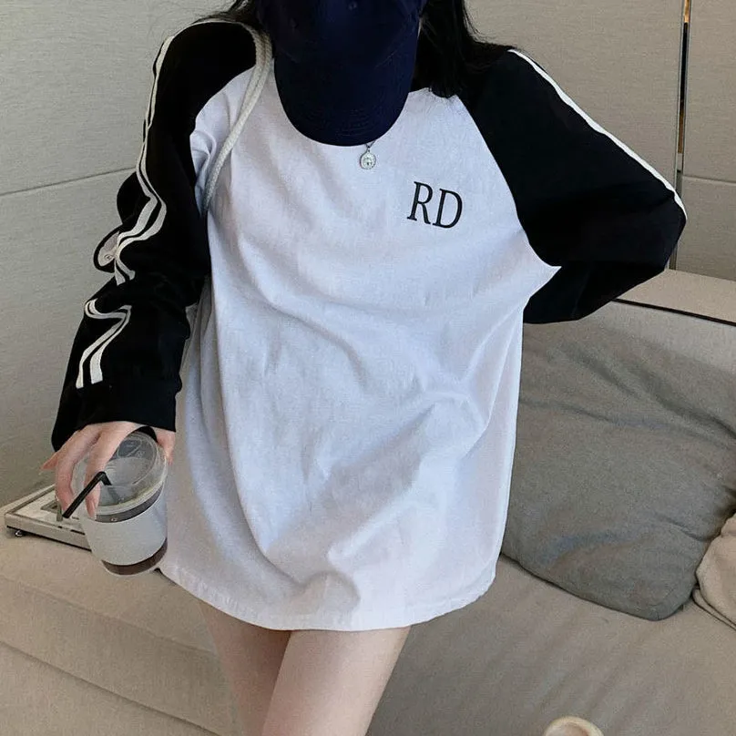 Pure Cotton Round Neck Raglan T-Shirt Long Sleeve Top