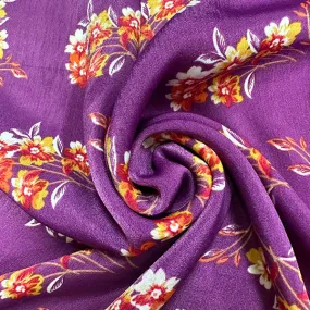 Purple Floral Print Sueded Poly Charmeuse Fabric