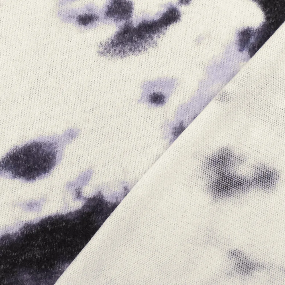 Purple-White-Multi Tie Dye Printed Stretch Rayon Brushed Jersey Knit Fabric