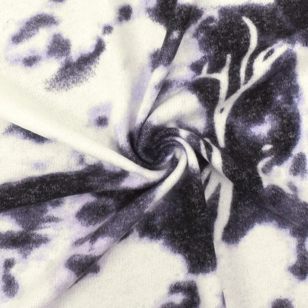 Purple-White-Multi Tie Dye Printed Stretch Rayon Brushed Jersey Knit Fabric