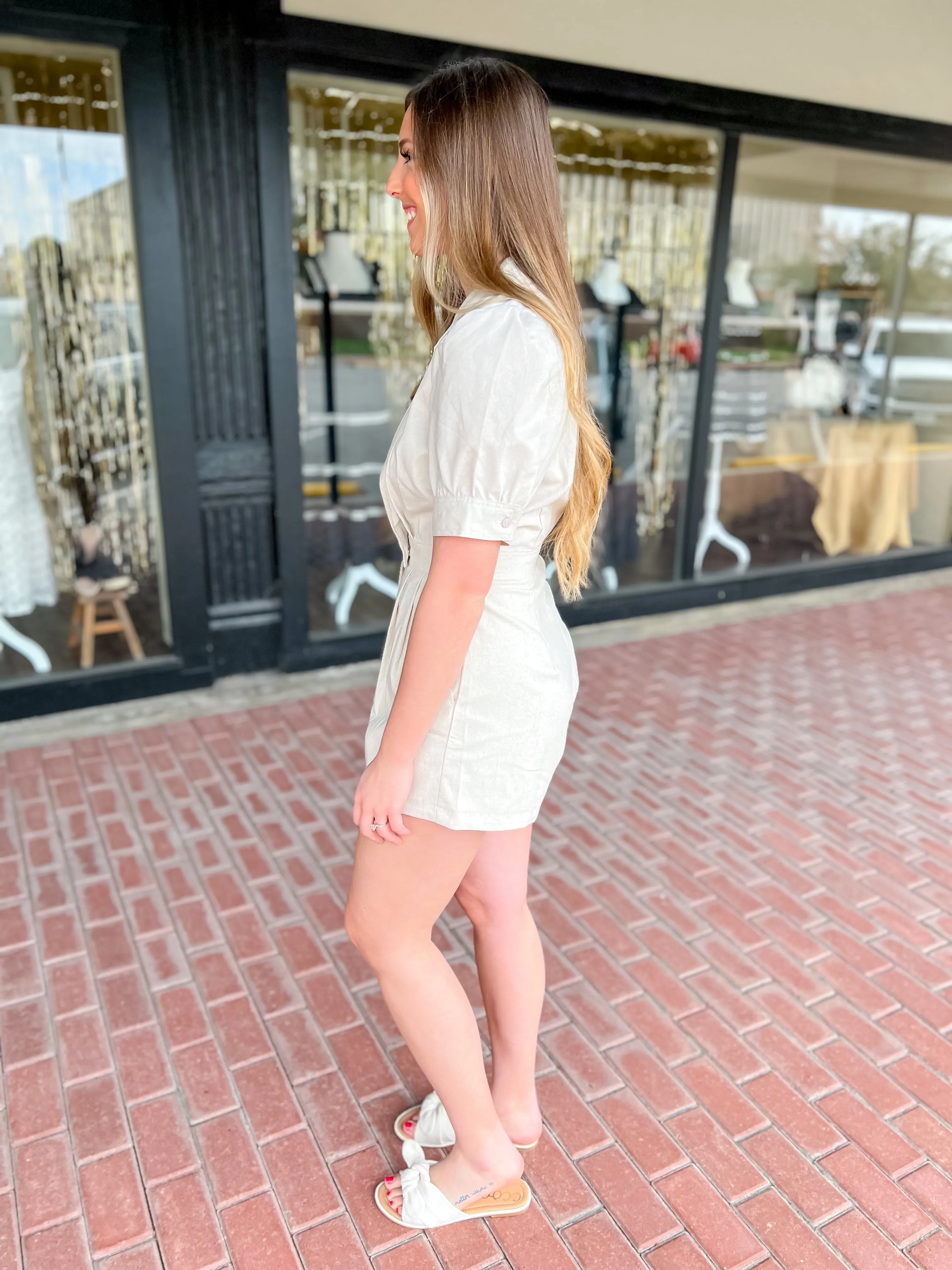 Romper with Puff Sleeve Detail