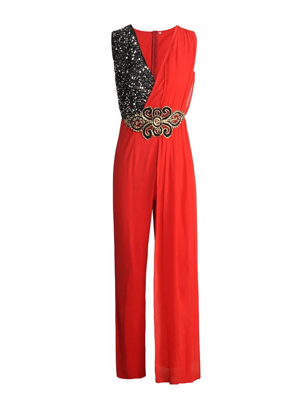 Sequin Print V-neck Jumpsuit