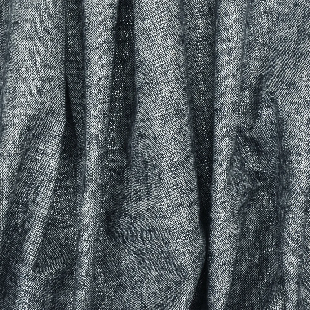 Silver-White-Navy Metallic Texture Stretch Cotton Chambray Woven Fabric