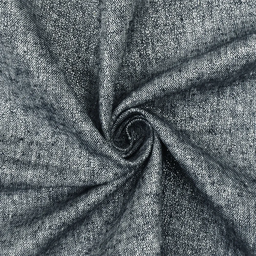 Silver-White-Navy Metallic Texture Stretch Cotton Chambray Woven Fabric