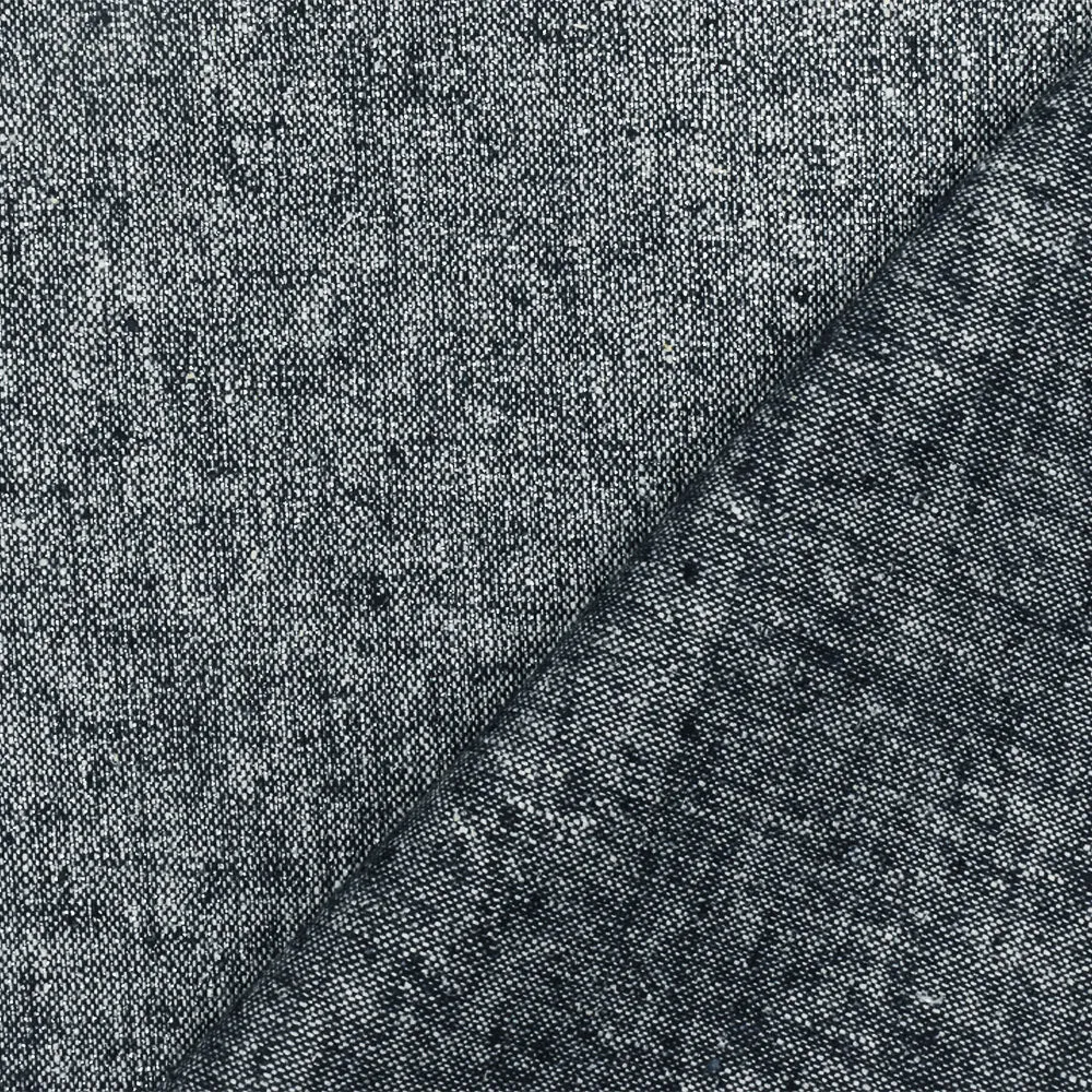 Silver-White-Navy Metallic Texture Stretch Cotton Chambray Woven Fabric