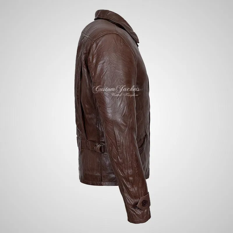 SKYFALL 007 Style Wrinkled Leather Jacket Brown For Men's