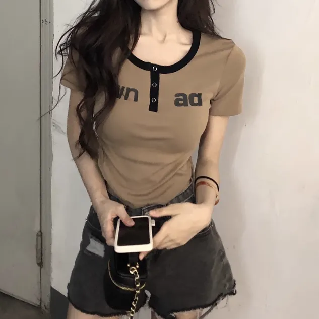 Stretch Slim Letter Short Sleeve T-Shirt Top