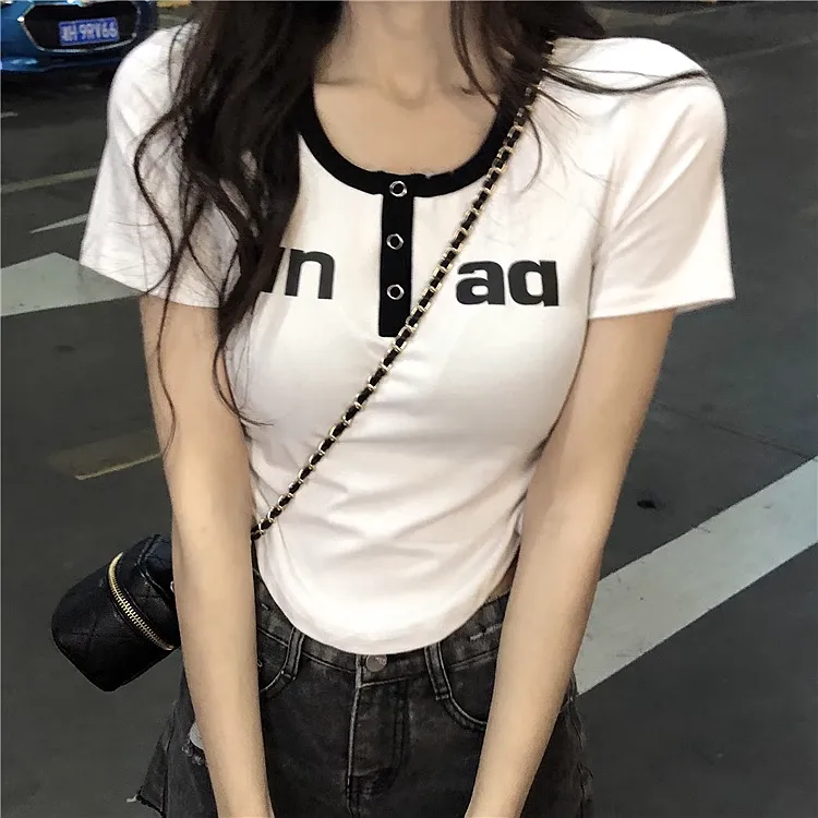Stretch Slim Letter Short Sleeve T-Shirt Top