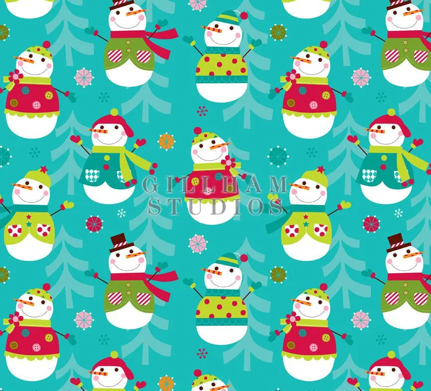 Stylized snowmen in sweaters pattern
