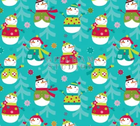Stylized snowmen in sweaters pattern