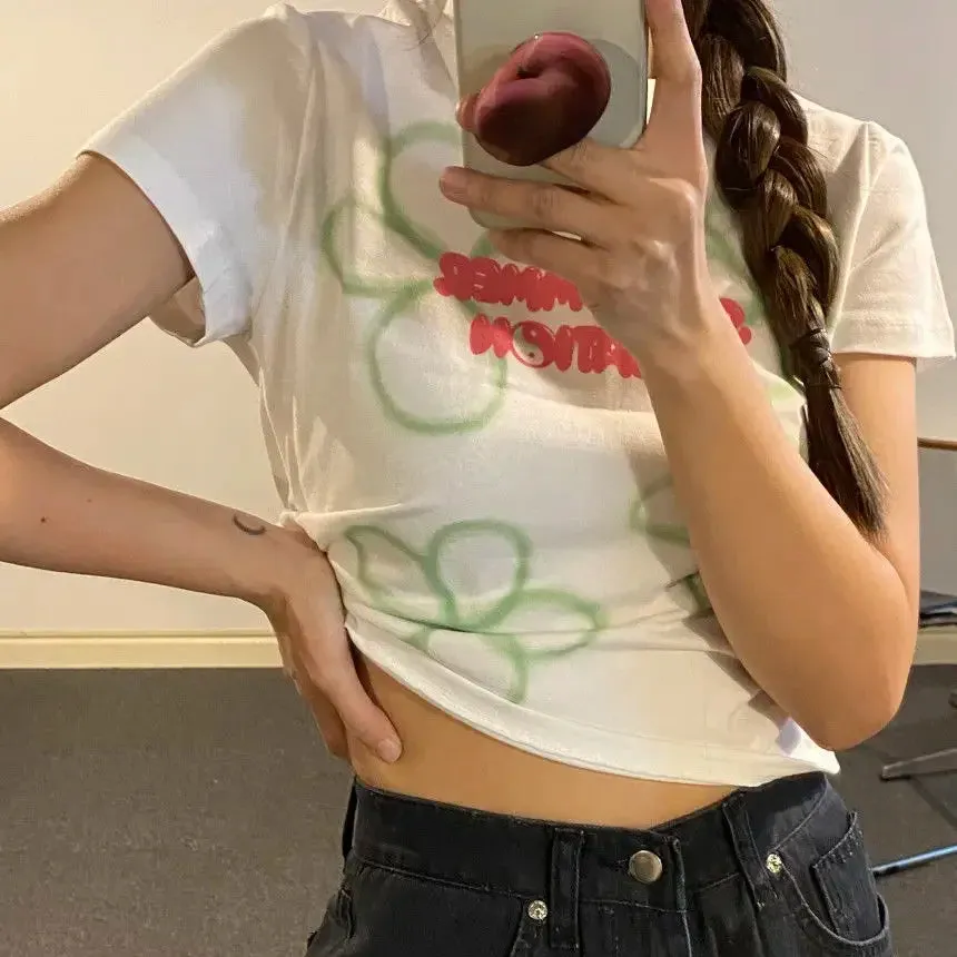 TAVIMART  -  2000s Summer New Slim Short  Graphic T Shirts E-Girls Fairy Grunge Vintage Streetwear Japanese Harajuku Women T-shirt Y2k Top