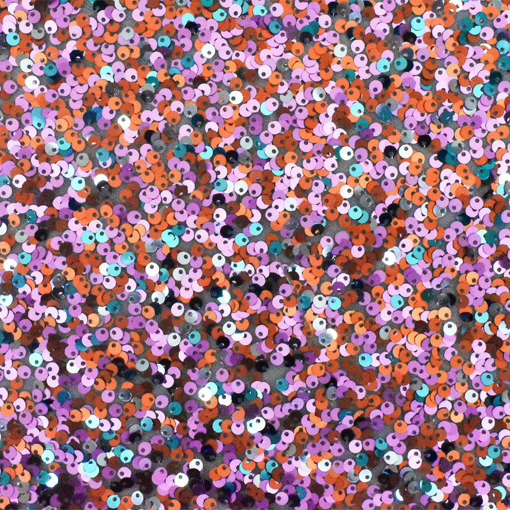 Teal-Orange-Multi Party Sequin Poly Mesh Knit Fabric