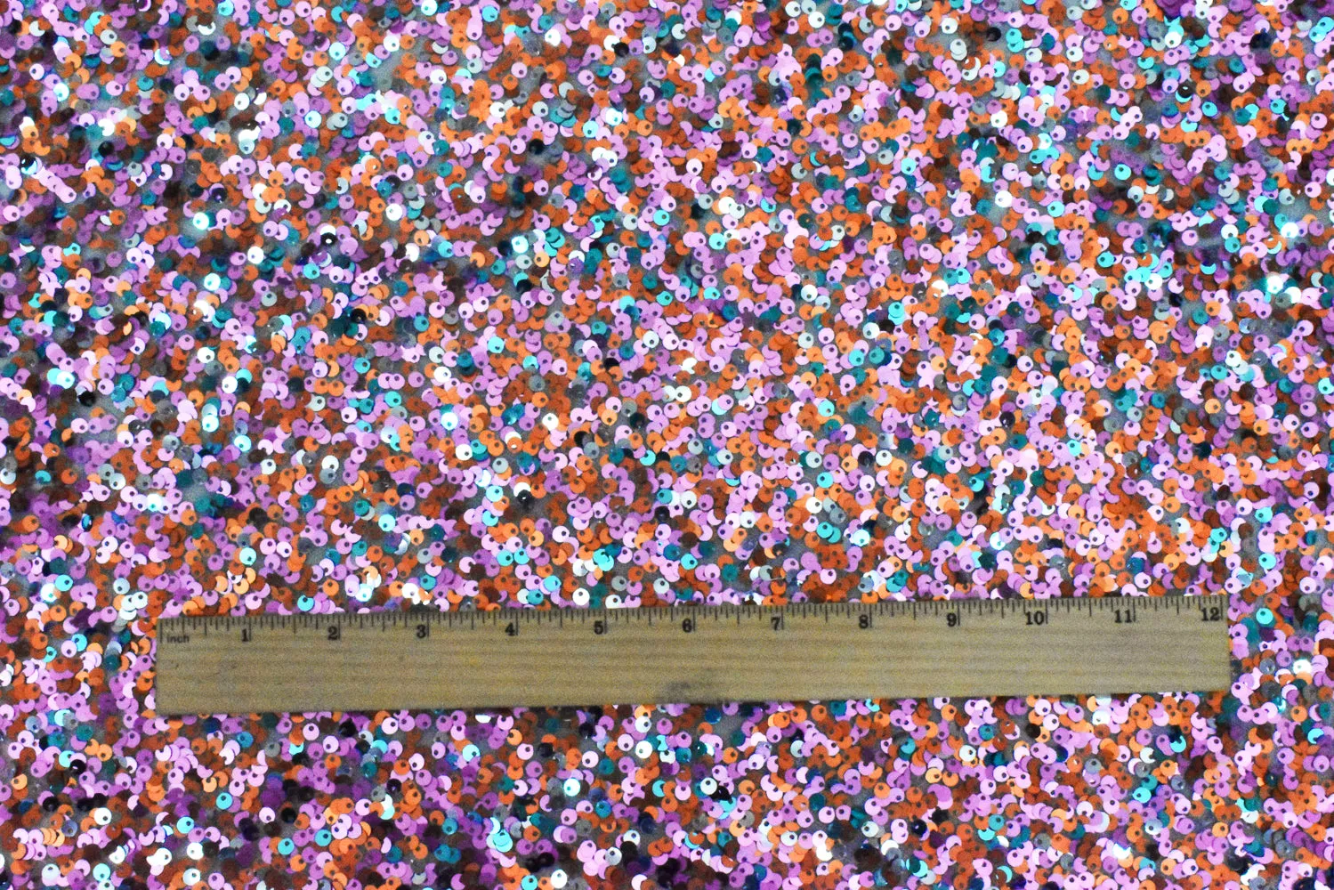 Teal-Orange-Multi Party Sequin Poly Mesh Knit Fabric