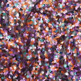 Teal-Orange-Multi Party Sequin Poly Mesh Knit Fabric
