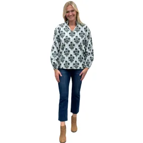 The Phoebe Striped Hand Block Top in Slate Blue