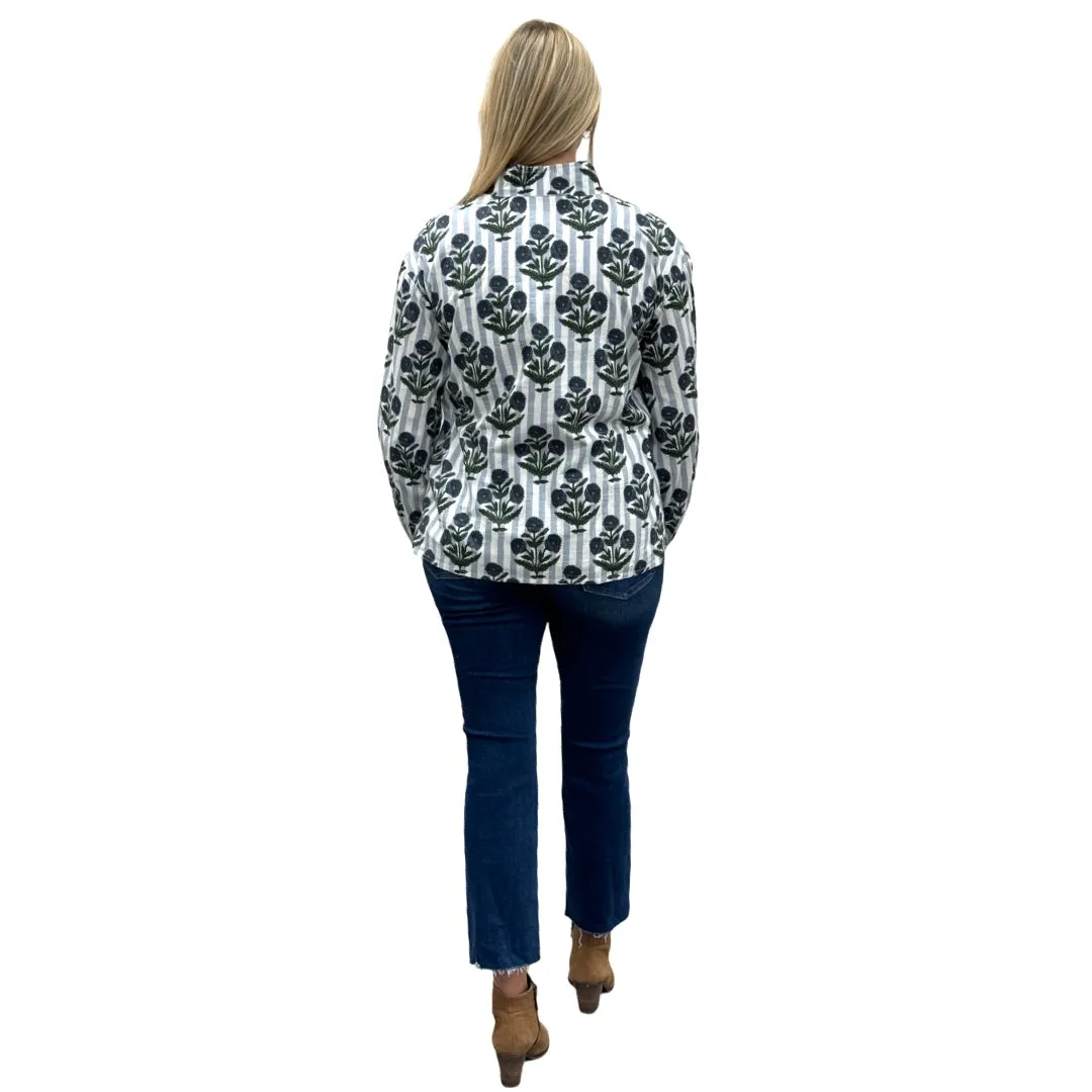 The Phoebe Striped Hand Block Top in Slate Blue
