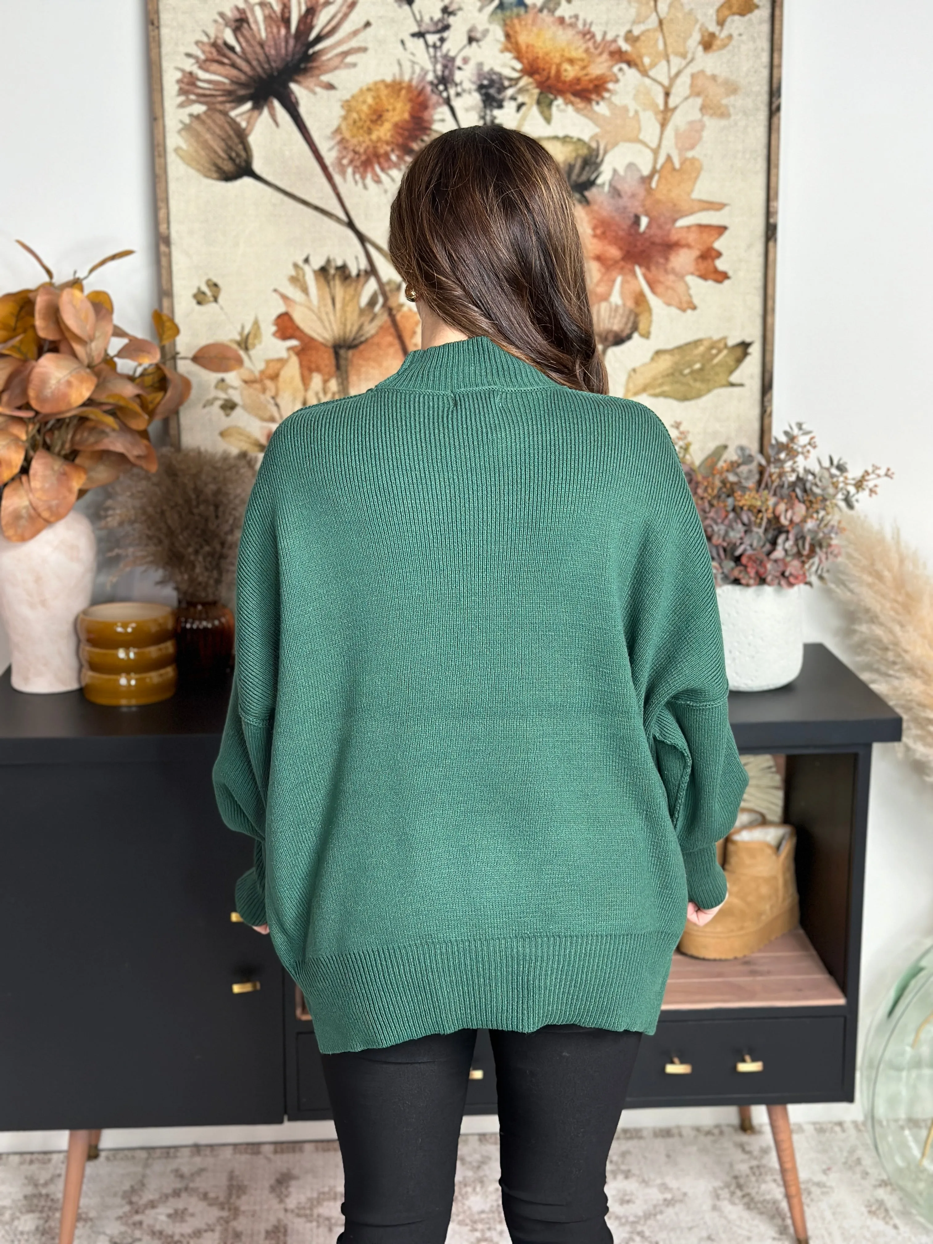 The Side Slit Oversized Sweater - Dark Green