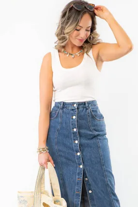 Thick Strap Ribbed Off White Basic Tank