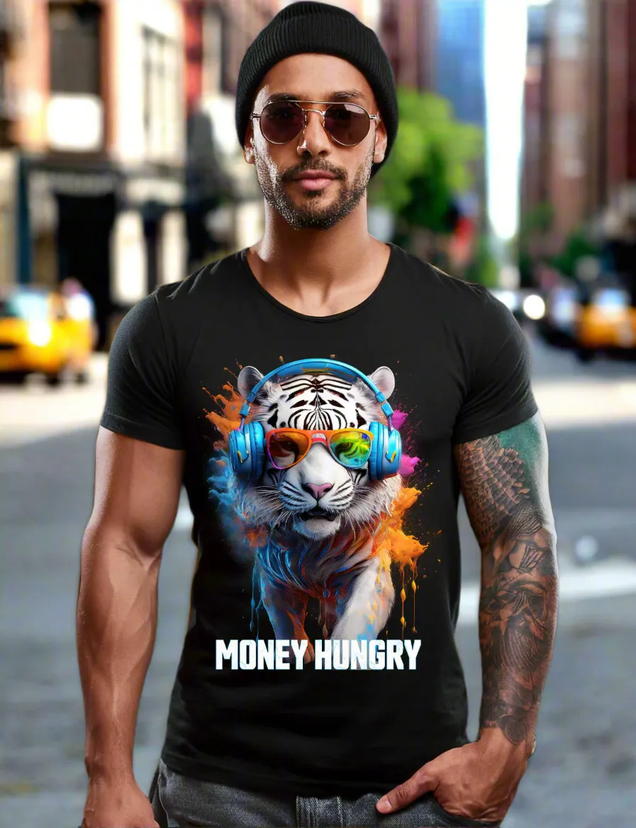 Tiger White Money Hungry Art T-Shirts | GM Trademark