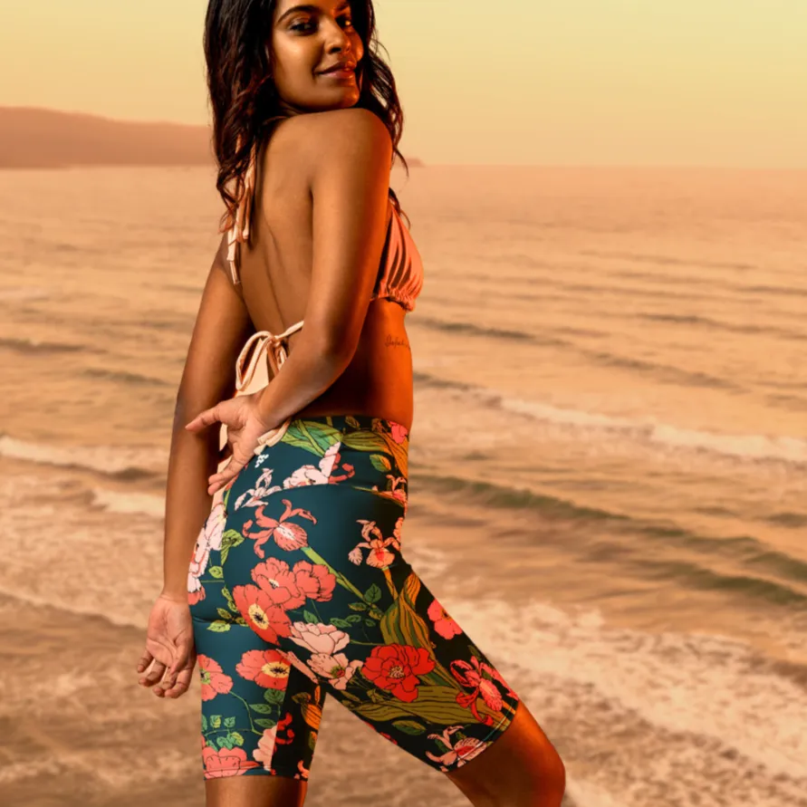 UV UPF 50  Women's Swim Jammers Long Swim Shorts Paddle board Shorts XS-3XL - Seychelles Floral