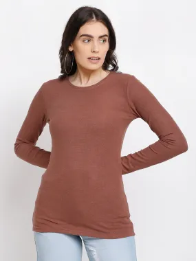 Women Brown Straight Fit Crew Neck T-Shirt