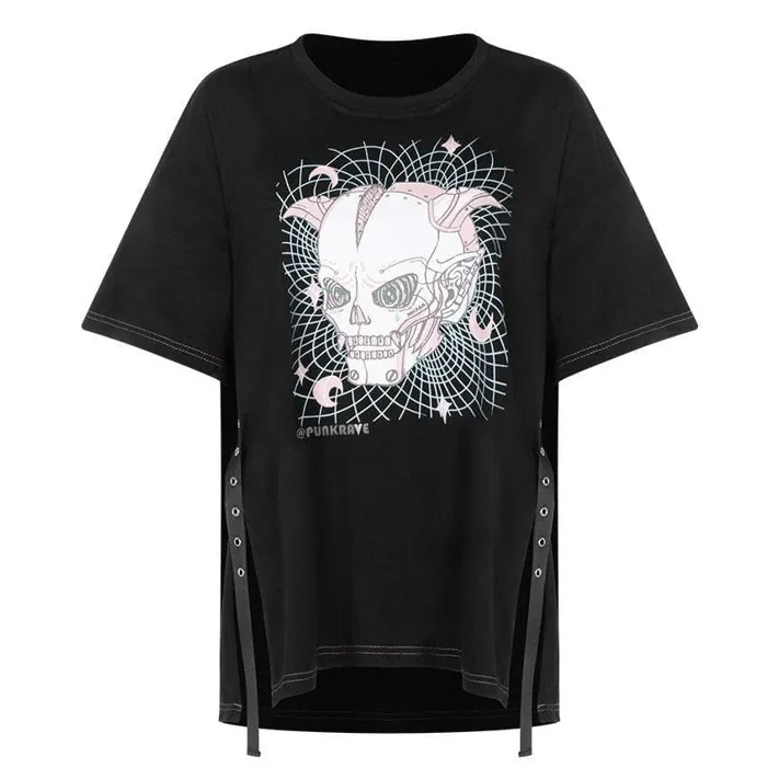 Women's After Short Before Long Skull Printed Eyelets Casual T-shirts