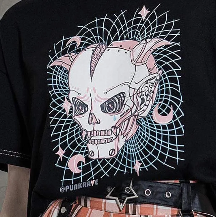 Women's After Short Before Long Skull Printed Eyelets Casual T-shirts