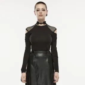 Women's Asymmetricle Stitched Embroidered Mesh T-shirts