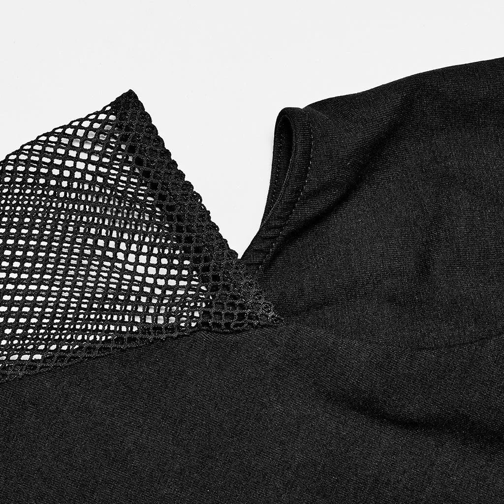 Women's Asymmetricle Stitched Embroidered Mesh T-shirts